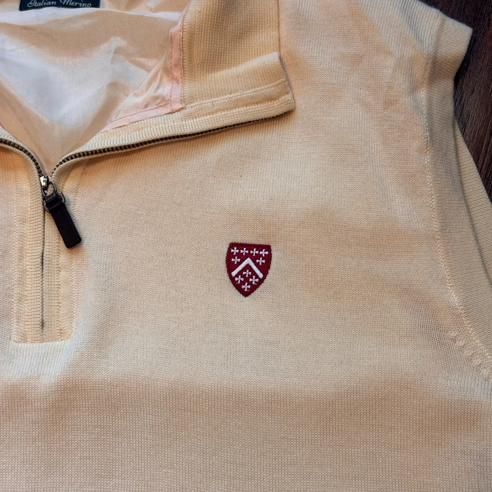 Fairway & Greene Navy Argyle Zip Vest with Light Peach Half-Zip Pullover